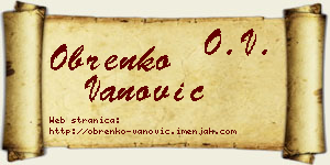 Obrenko Vanović vizit kartica